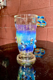 Large Head Banger, dry catcher and pint glass set 18mm color experimental number six silver striker