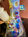 Beaker with a heavy hitter joint 50by 7mm 18mm bowl amber purple
