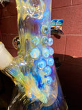 Beaker  blue amber purple 50mm by 7 14mm bowl